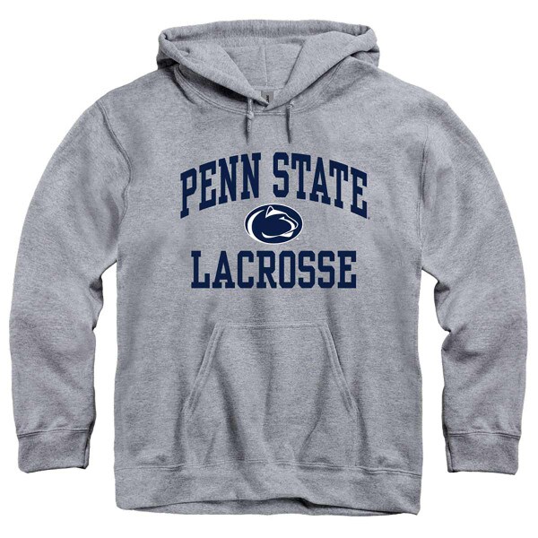 heather gray hooded sweatshirt with Penn State Lacrosse